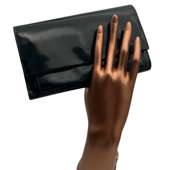 Gucci Patent Leather Long Wallet Black Unisex - Picture 1 of 11